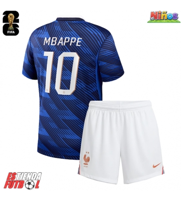 Francia Kylian Mbappe #10 Primera Equipación Niños Mundial 2026 Manga Corta (+ Pantalones cortos)